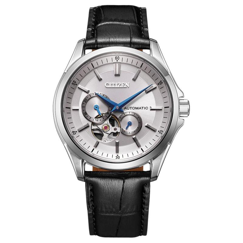 

CITIZEN Collection series 100 meters waterproof Automatic cowhide strap 38.9mm men s watch silver dial NP1011-08A синій