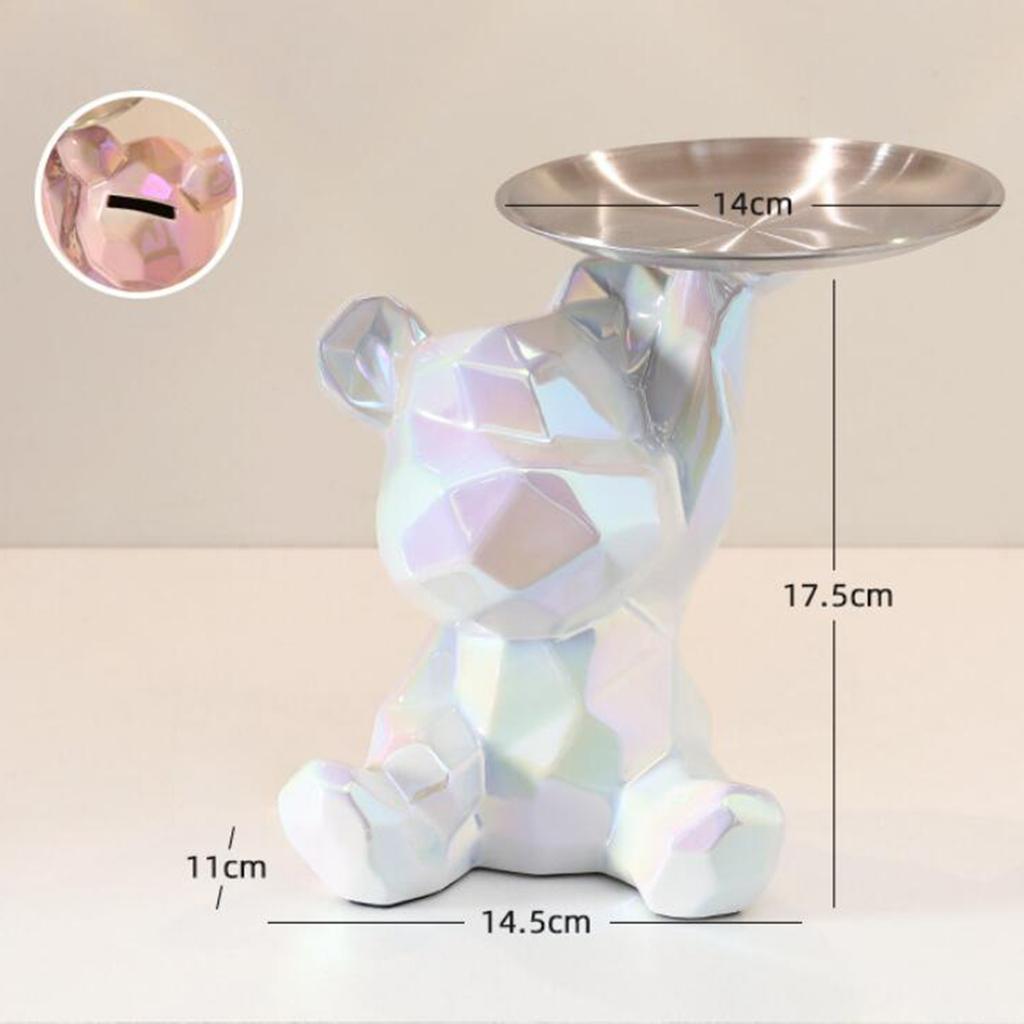 Creative Resin Bear Figurine Cute Statue Home Decoration Desktop Storage Tray Rack for Coins Snack Phone Entrance Office