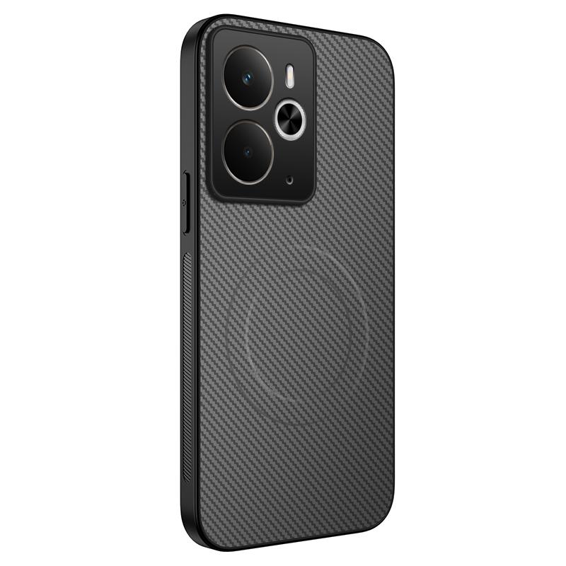 Pro Realme 14 5G Magnetický kryt WANLONFENG řady TQ s texturou uhlíkových vláken PC TPU kryt telefonu