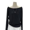 Women's Off-Shoulder Black Cotton Long-Sleeve T-Shirt, 2025 Spring/Autumn/Winter Collection