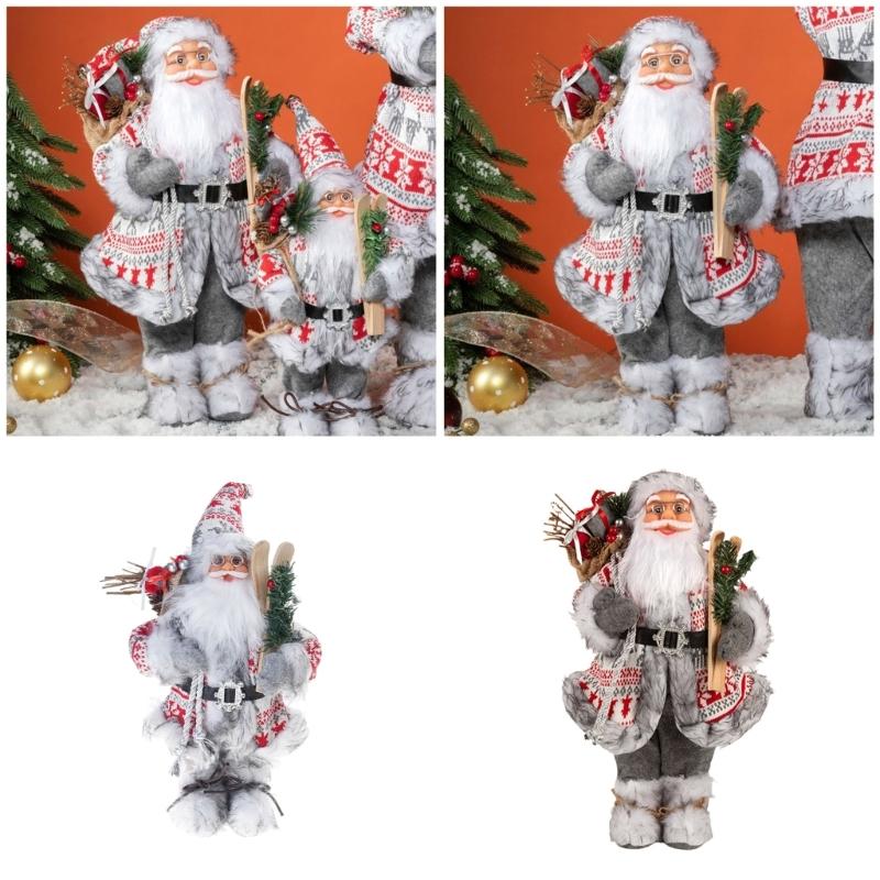 Stylish Plush Santa Claus Figure Elegant Santa Claus Christmas Centerpiece Plush Decoration for Festival Parties