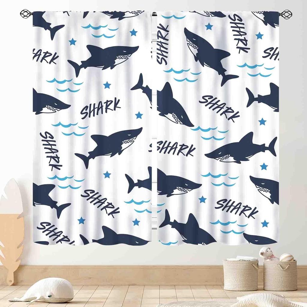 Dinosaur Curtains Boys Room Cartoon Dino Navy Blue Safari Animal Outer Space Planet Astronaut Theme Baby Window Curtain Blackout Polyester