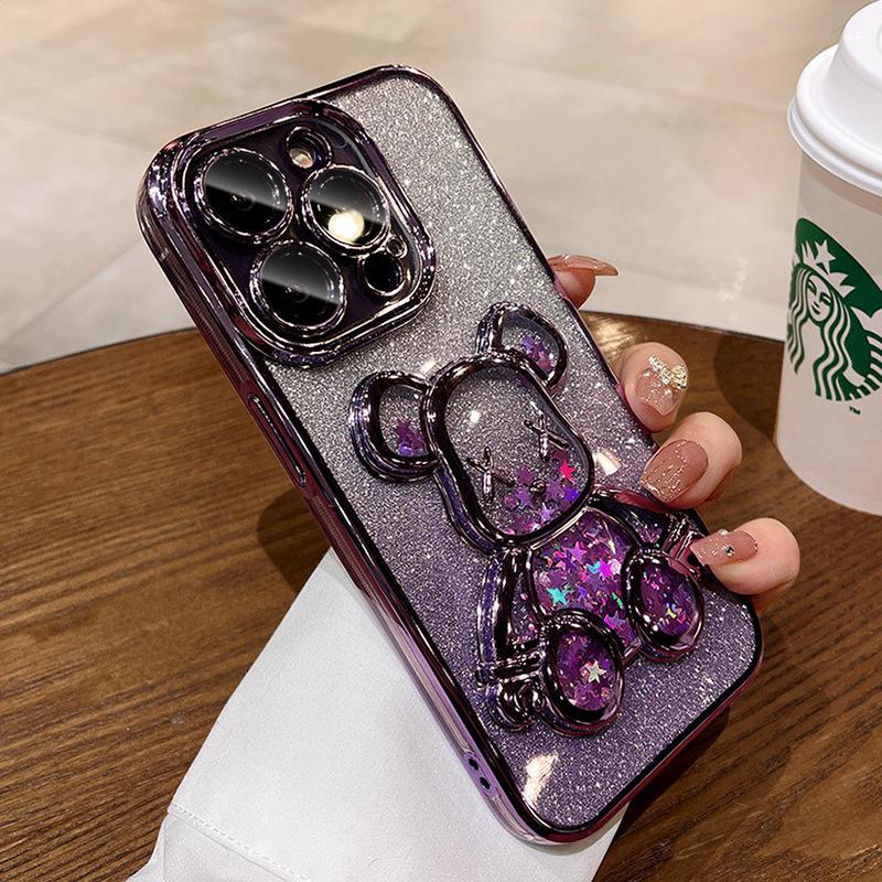 Applicable iPhone17PROMAX mobile phone case electroplating three-dimensional quicksand violent bear Apple 16 gradual change glitter all-inclusive