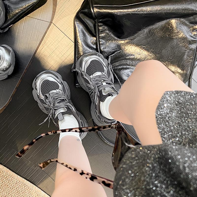 2025 trendy shoes versatile ins mesh platform women's autumn breathable height increase dad shoes casual sports shoes new