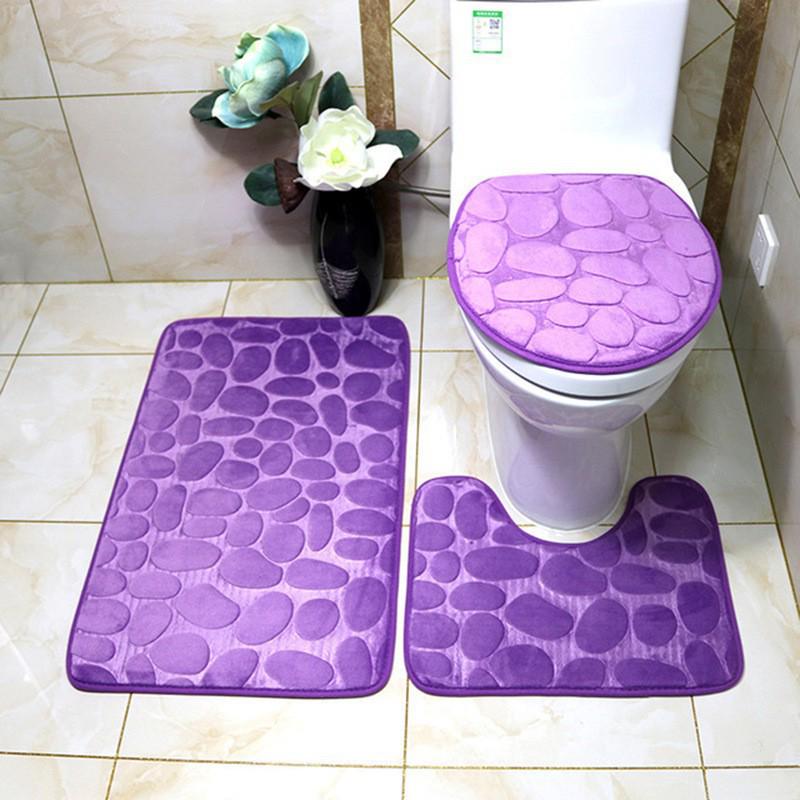 Coral Fleece Pebble Bath Mat Set - Anti-Slip, Water-Absorbing, Three-Piece Set