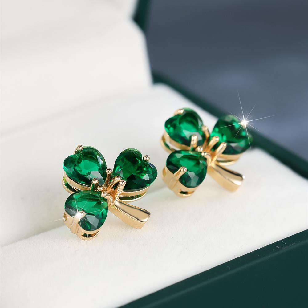 

Ретро зеленые блестящие серьги-гвоздики с тремя листками клевера, милые серьги-гвоздики золотого цвета, модные серьги для отдыха, путешествий и вечеринок зелёный