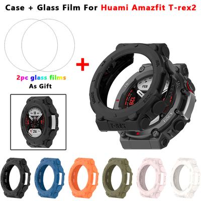 Custodia 2-IN-1 + Pellicola in Vetro Temperato Per Huami Amazfit T Rex 2 TPU PC Proteggi Schermo e Cover Protettiva Bumper Per Amazfit TRex2