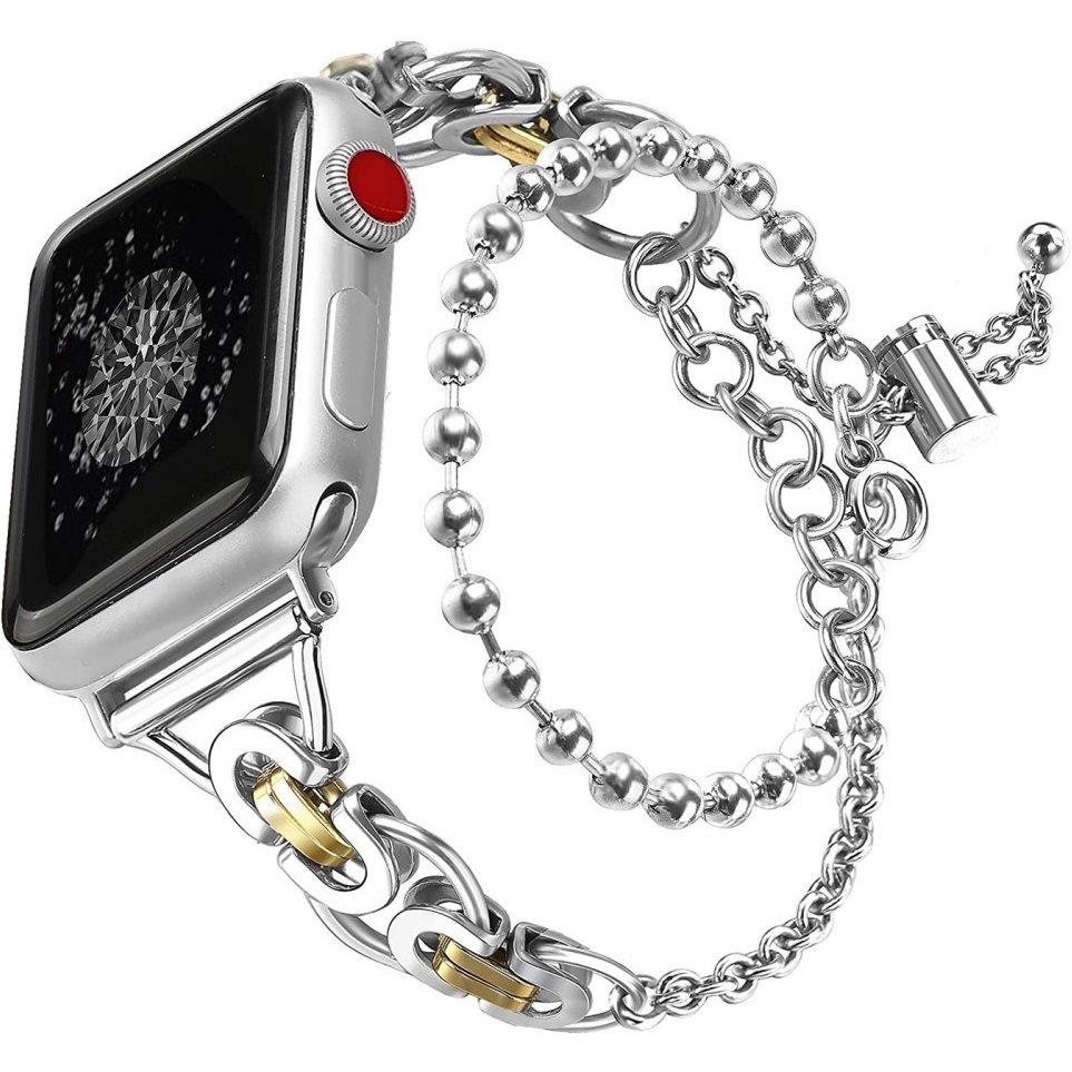 Kadın Bilekliği Apple Watch 1/2/3/4/5/6/7/8/9/10/11/SE Ultra 1/2/3 42/44/45/46/49mm için, Gümüş / Altın