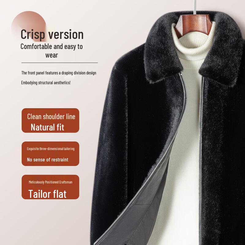 MONTAGUT Herren Warme Jacke aus Schaffell mit Faux-Nerz-Futter