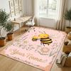 Bee Theme Soft Crystal Velvet Rug Custom Name & Text Print Non Slip Floor Rug for Bedroom Living Room
