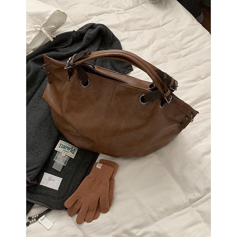 

Модная универсальная ретро портативная большая сумка женская 2025 новая простая сумка через плечо большой вместимости сумка-мессенджер тоут коричневый