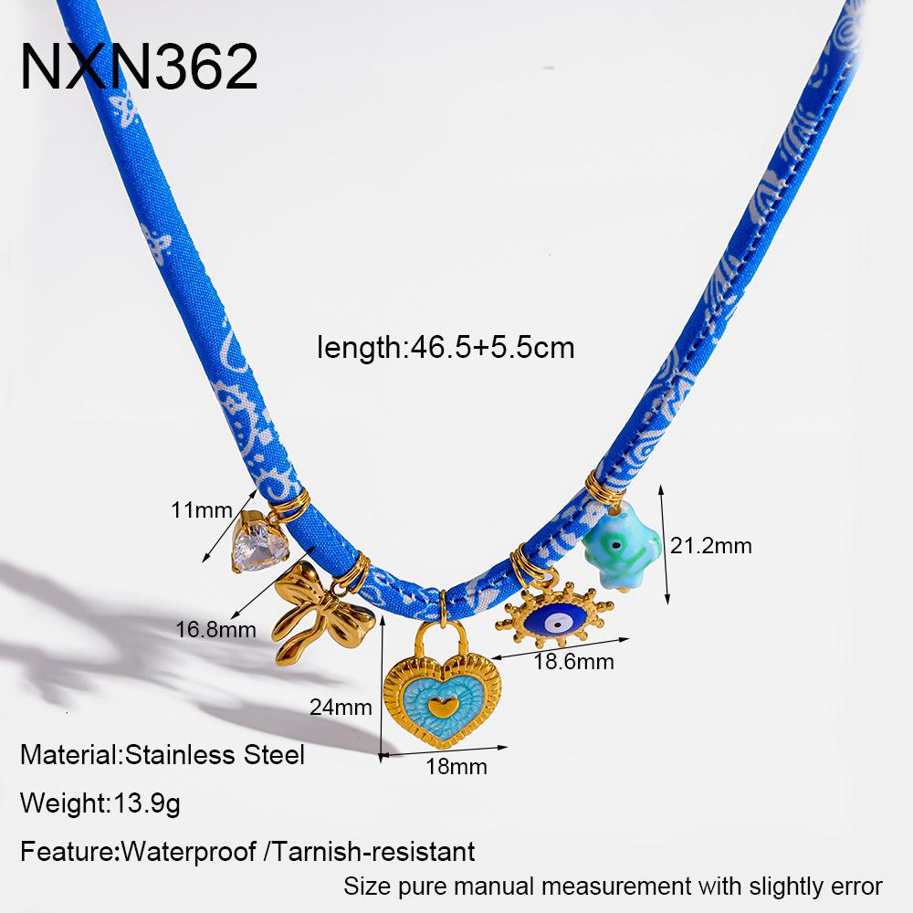 18K Gold Plated Stainless Steel Heart & Devil s Eye Pendant Choker Necklace - Ethnic Style Jewelry