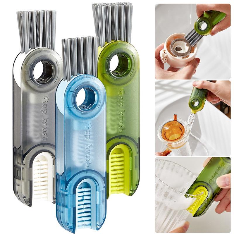 

3in1 Tiny Bottle Cup Lid Brush Straw Cleaner Tools Multi-function Crevice Water Bottle Cleaning Brush Nursing Bottle Cups Cover Blue