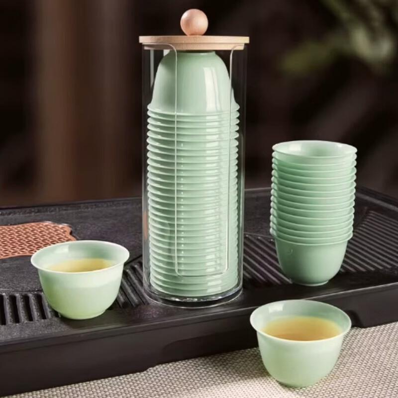 Disposable Rice Husk Gongfu Teacup Set with Holder, Emerald Green