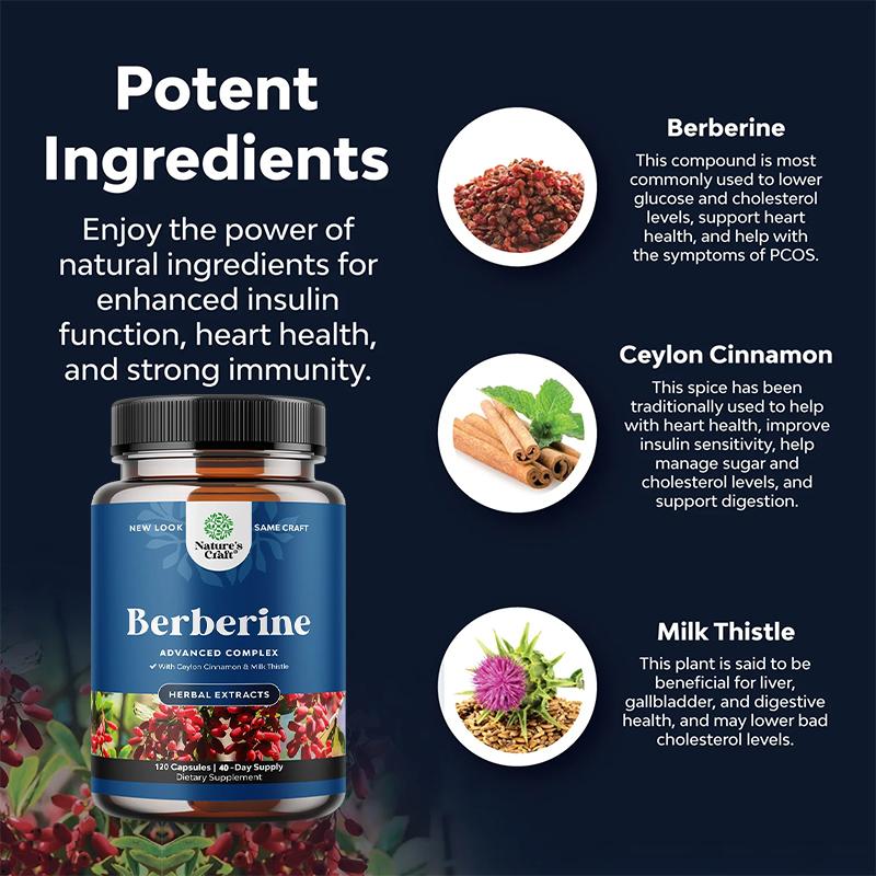 Berberine composite capsules contain 1200mg berberine and Ceylon cinnamon to maintain blood glucose metabolism and heart health120 capsules