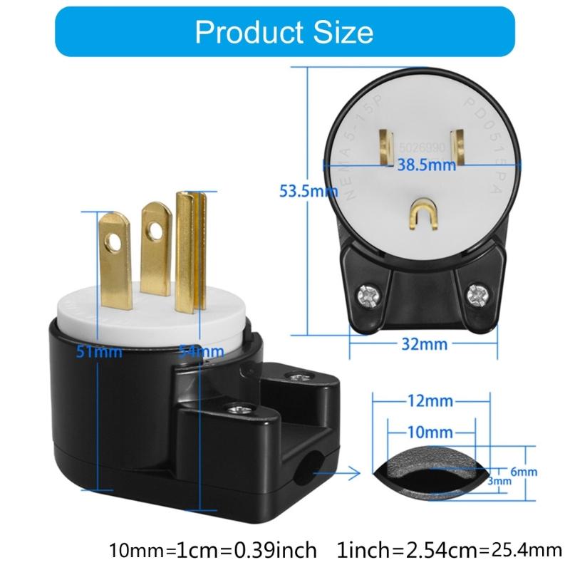Nema 5 - 15P Plug 15A 125V 90 Degree Swivels Plug 15A 125V T Blade Connectors for Electrical Wiring Projects
