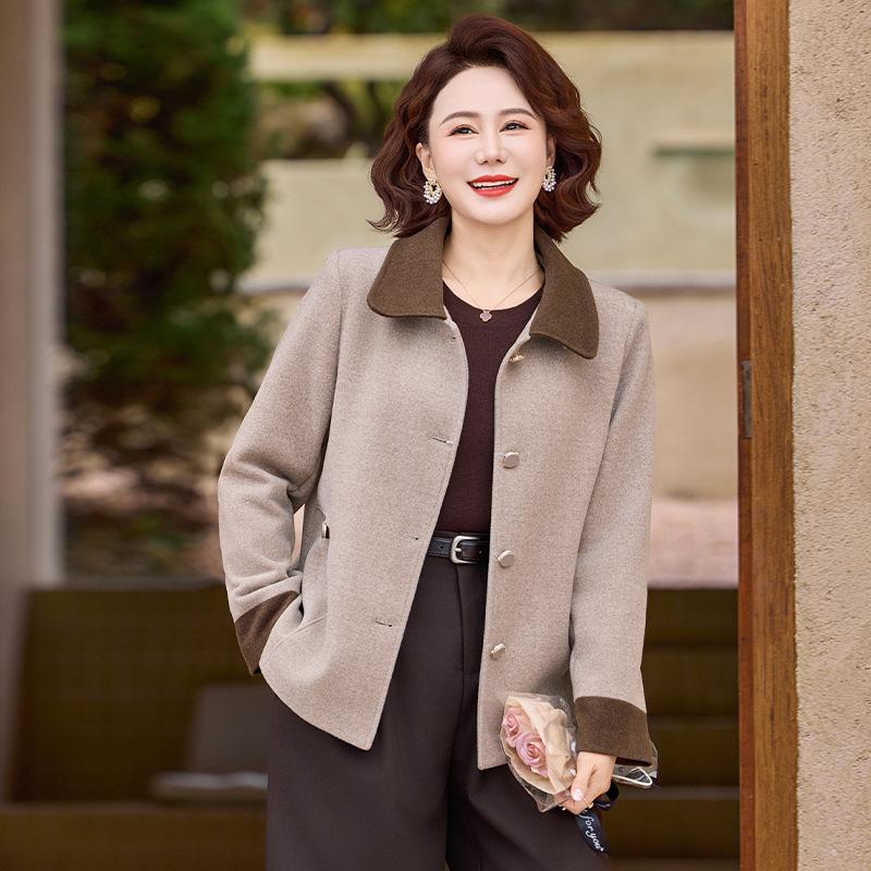 

Chic Spring Wool Lapel Coat for Mid-Aged Women 4XL (135-150 jin) світлого кольору хакі