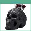 Creative Black Skull Makeup Brush Organizer Resin Desk Accessory For Spooky Interiors