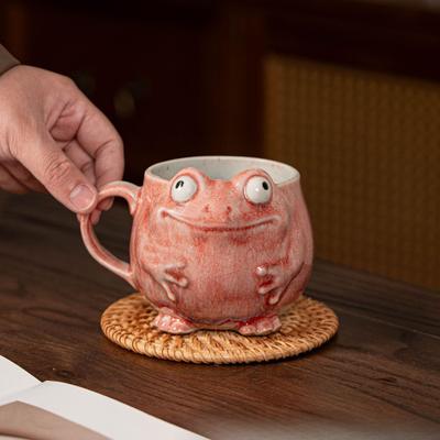 Keramiktasse mit Froschdesign und Löffel Niedliche Kaffeetasse Geschenkset für Büro Heimgebrauch Vintage Stil Trinkgeschirr Dekor