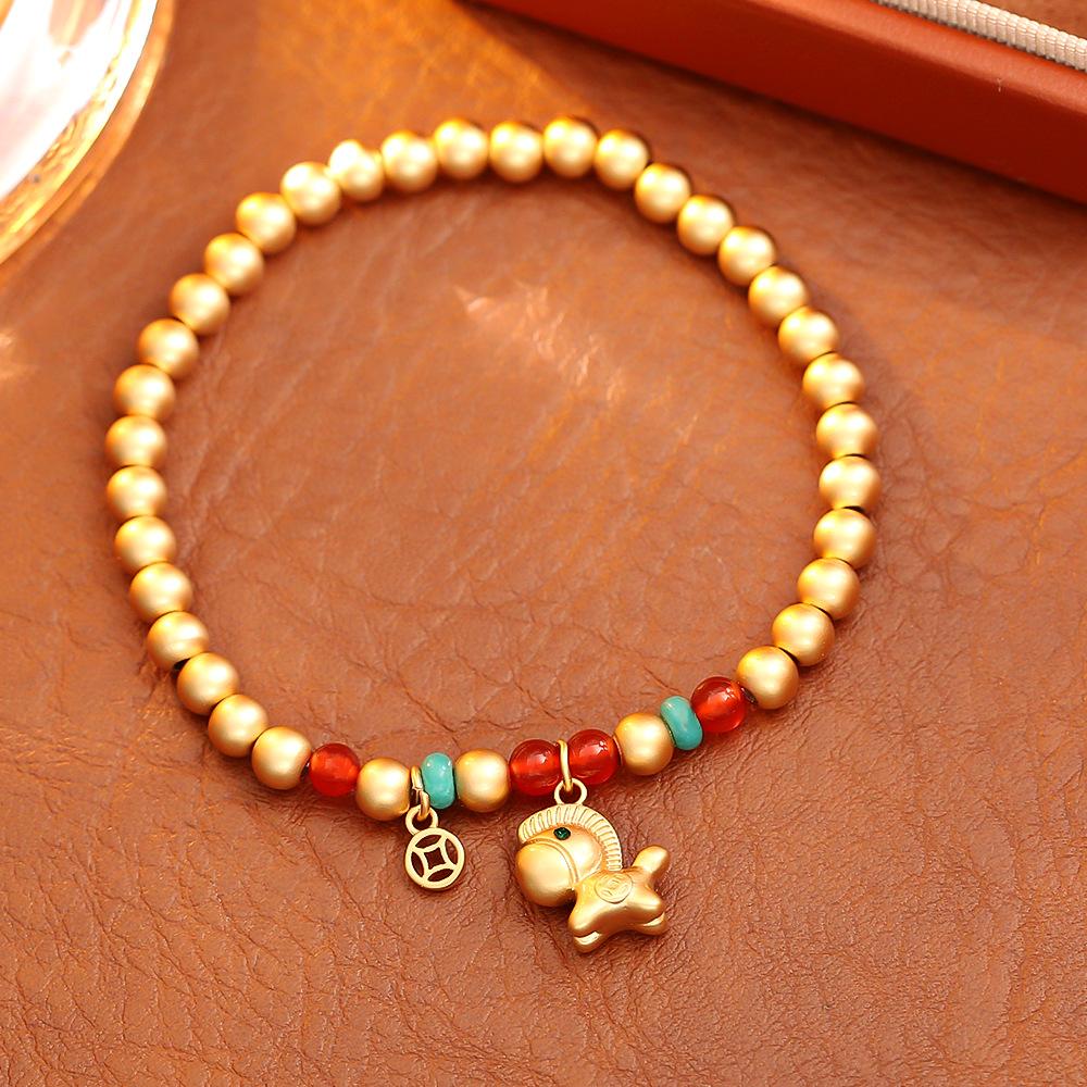 

Lucky Animal Pony Clavicle Chain Horse New Creative Retro Money Bracelet for Women High Content Horse Year Fashionable Jewelry Beads Accessories
