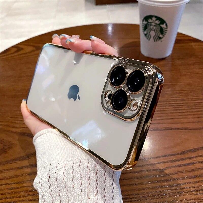 Luxury Square Clear Case For IPhone 14 Plus 13 11 12 Pro Max Mini XR X XS 7 8 SE2 Plating Frame Shockproof Lens Protect Cover