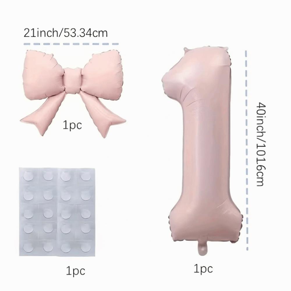 New 40 Inch Number Digital 0-9 Balloon Cream Pink Anniversary Decoration Foil Balloons with Bowknot Birthday Party Balloons