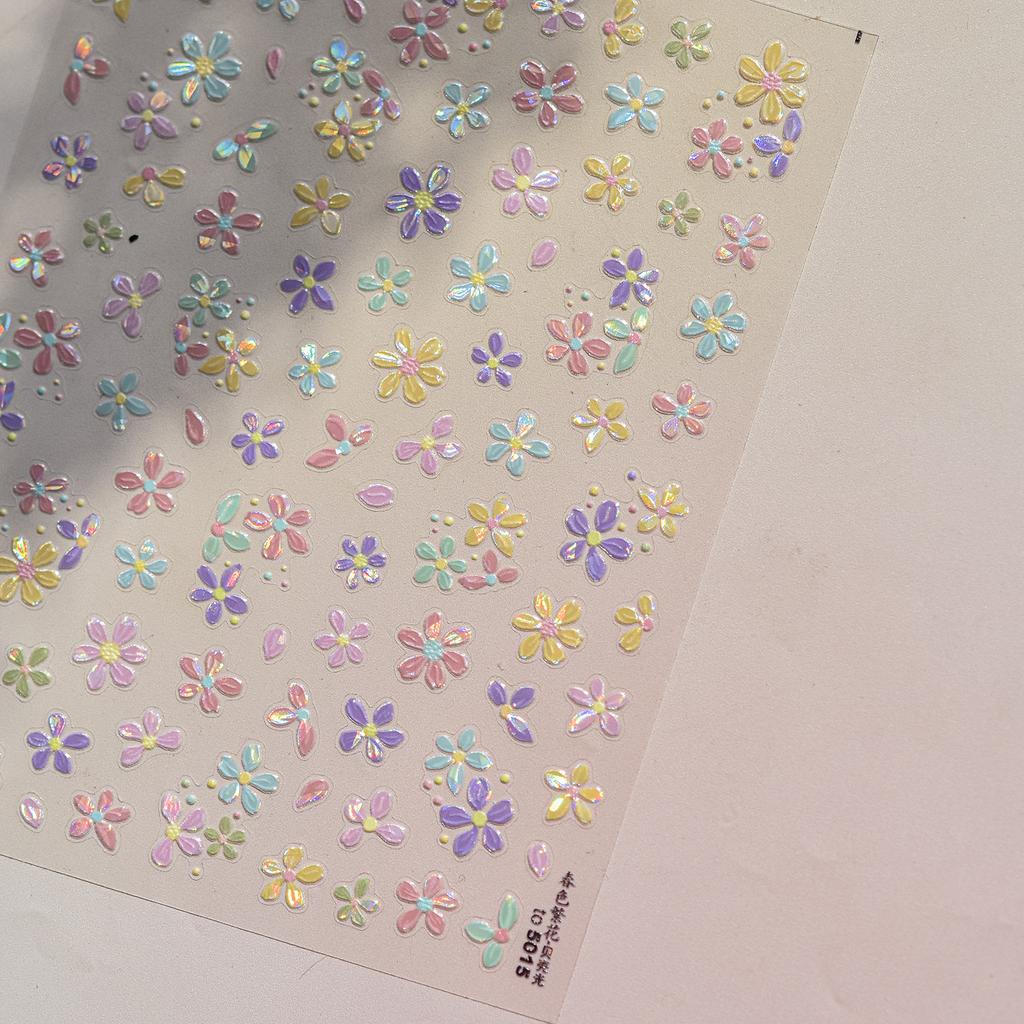 Charming Petal Flower Colorful Wildflowers Daisy Leaves 5D Relief Self Adhesive Nail Art Sticker Decoration Manicure Decal DIY