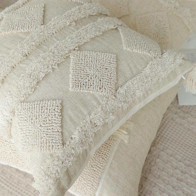 Чехол на подушку с тафтингом Бежевый Тафтинговый Чехол на подушку с кисточками Подушка для гостиной Диванная наволочка для спальни Домашний декор 45x4530x50см 1PC 6176₽