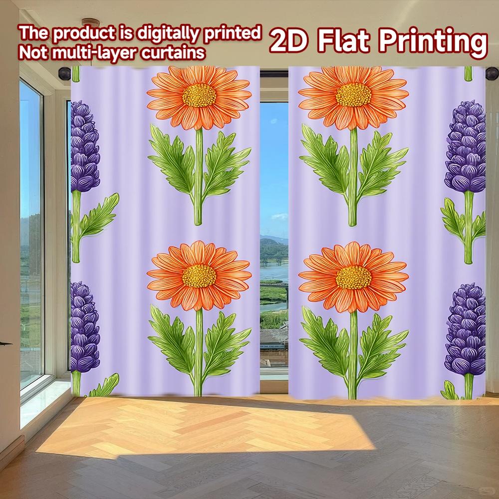 

2D FLAT PRINTING 2pcs Curtains (Without Rod) Floral Lavender and Daisy Design Saint Patrick is Day holiday curtains Versatile 100*130 HOOK 1pcs