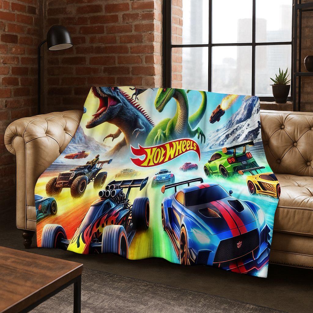 Cartoon Hot Wheels Spielzeug Rennwagen Kunst Flanelldecke, Gemütliche Weiche Überwurfdecke für Zuhause Schlafzimmer Bett Sofa Picknick Abdeckung Kindergeschenk