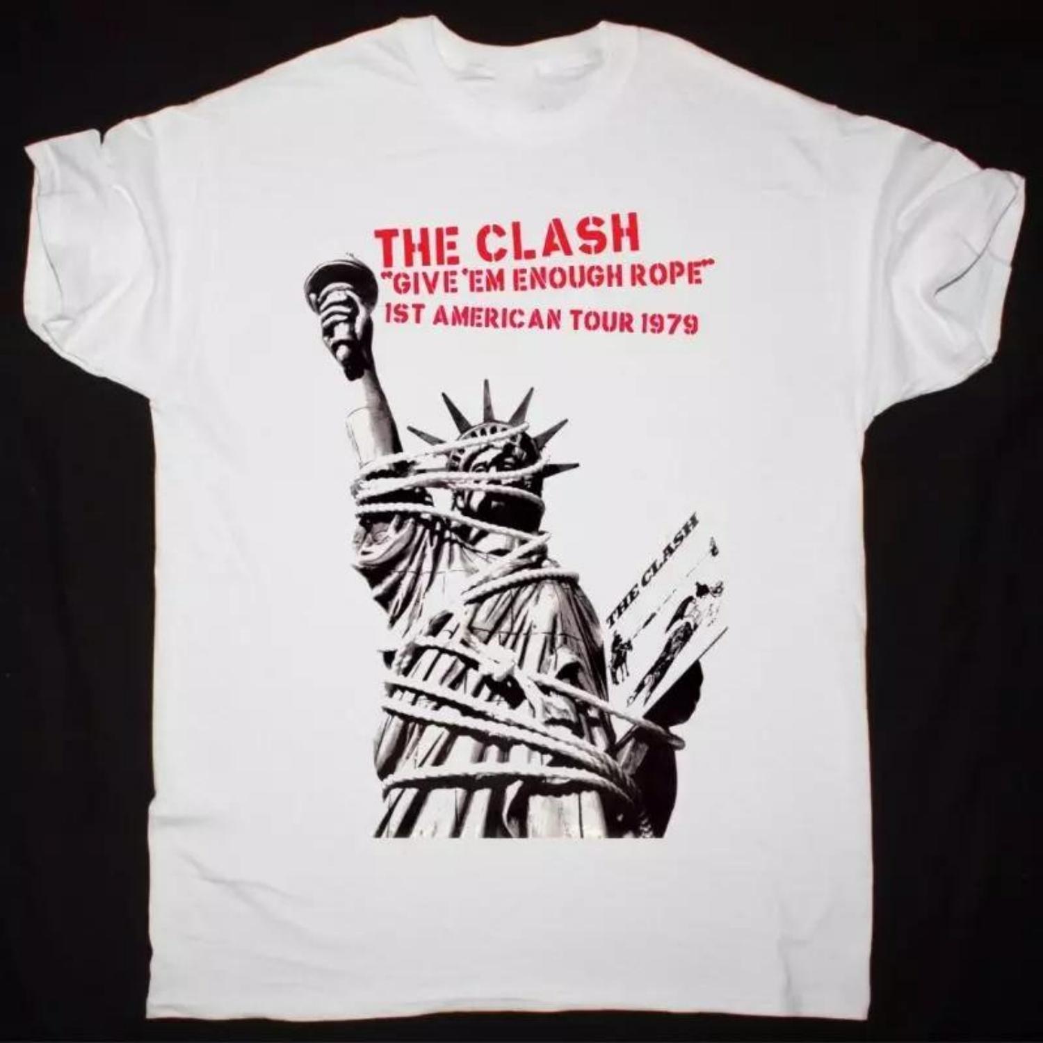 

THE CLASH GIVE EM ENOUGH ROPE TOUR 1979 Футболка Хлопок Белый Мужчины Женщины Лето Мужская Футболка Повседневная С Круглым Вырезом Хлопковая Футболка S чёрный