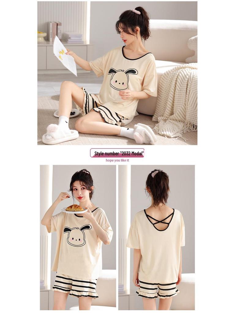 Women's Plus Size Short Sleeve Modal Cotton Pajama Set - Lightweight and Suitable for Outdoor Wear