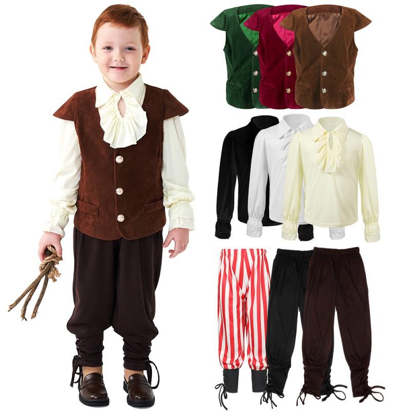 Vampire Renaissance Victorian Ruffled Medieval Halloween Costume Pirate Knight Kids Performance Wear
