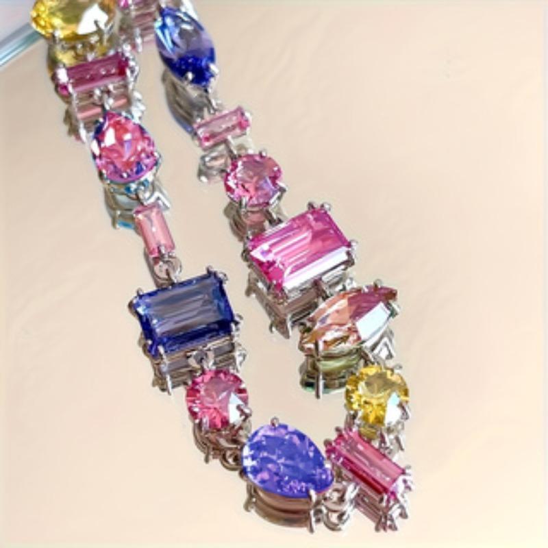 2025 New Sparkling Colorful Crystal Bracelets for Women Korean Ins Metal Chain Bracelet Party Zircon Valentine's Day Gift