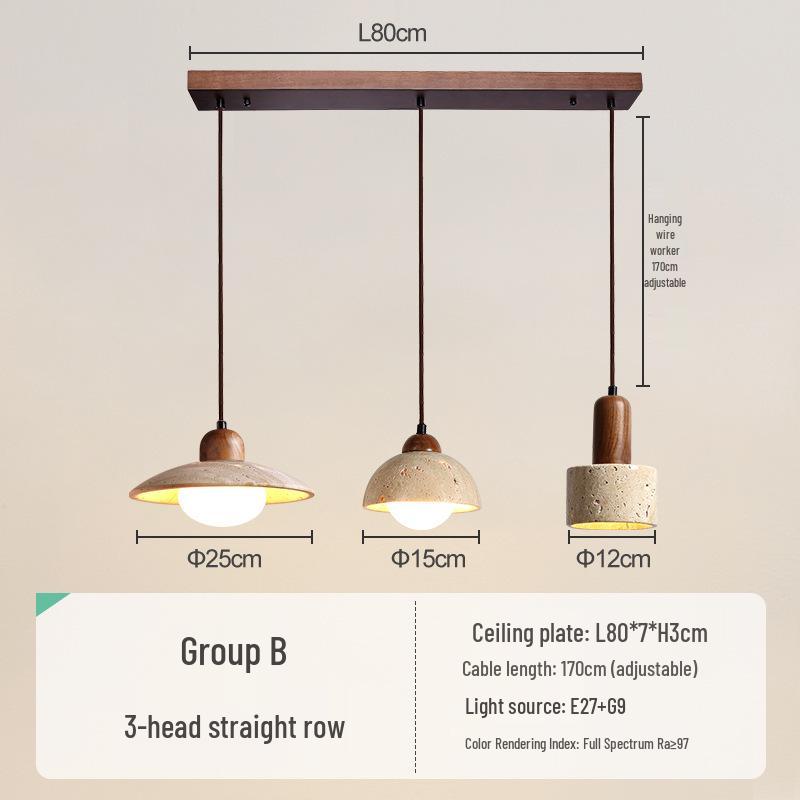 Yellow Travertine Wabi-sabi Chandelier: Mid-century Retro Style for Restaurants, Bars, and Dining Tables Eye-friendly flicker-free - three-color light