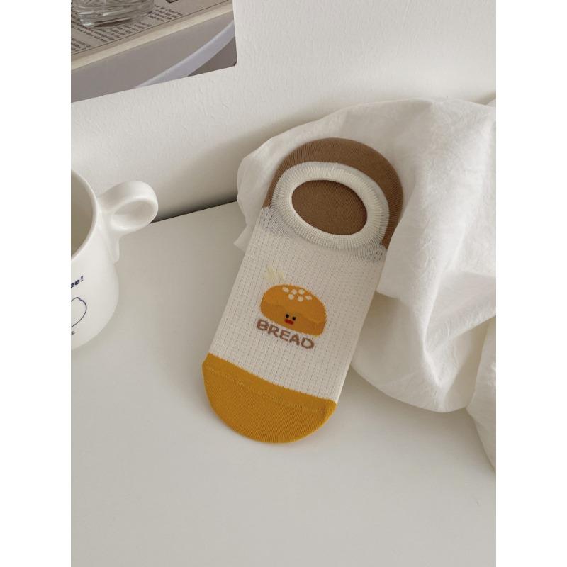 Dopamine Color-blocking Boat Socks, Thin Breathable Mesh Invisible Socks That Don't Fall Off, and Short Socks with Cartoon Patterns for Girls