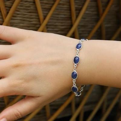 Natural Kyanite Gemstone Solid 925 Sterling Silver Tennis Women Bracelet, Handmade Boho Bracelet, Gift For Her