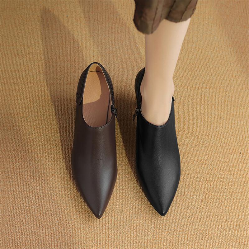Divat Új Tavaszi Valódi Bőr Magassarkú Női Spitze Cipők Nőknek Kényelmes Női Pumpák Zaptos Mujer Fekete Barna Méret 34-43
