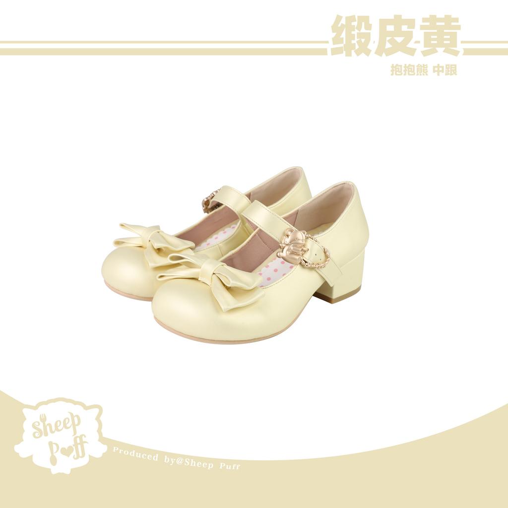Hug the bear, satin puLolita versatile cute single shoes