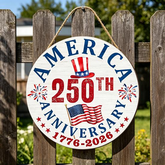 VS 250e Verjaardag Houten Deurbord 1776-2026 250 Jaar Vrijheid Patriottisch Hangbord voor 4 juli Onafhankelijkheidsdag Voordeur Huis Veranda