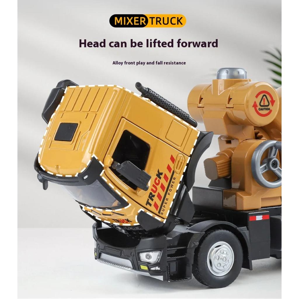 1/36 Large Alloy Mixer Truck Model with Sound and Lighting Engineering Truck Children's Toys, Durable and Suitable for Boys Gifts