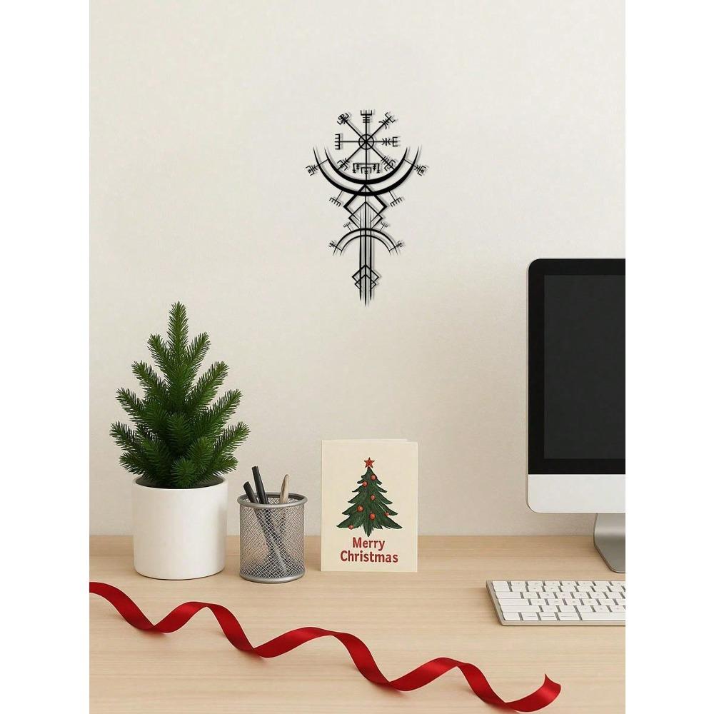 Viking Metal Wall Art Norse Rune Decor Medieval Nordic Mythology Iron Hanging Gothic Home Office Bedroom Living Room Bathroom Kitchen Sign
