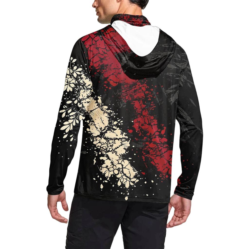 Men's Casual Geometric Print Hooded Long Sleeve Sun Protection Shirt Lightweight Breathable Fabric UV Protection Activewear Top