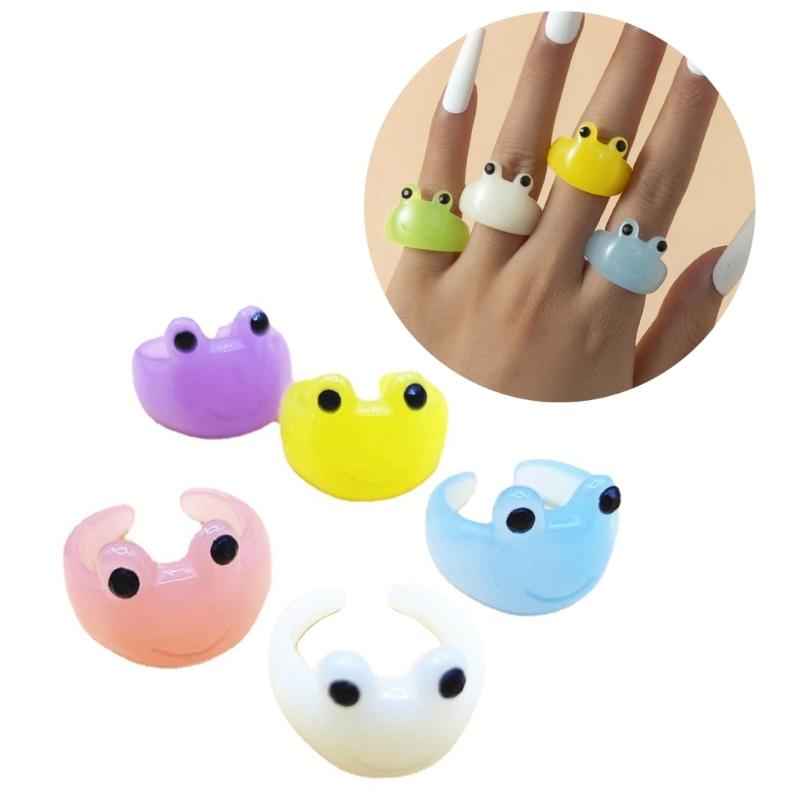 2023 Cartoon Simple Frog Rings Women Fashion Sweet Five Color Fashion Open Rings Wedding Finger Accessories Jewelry