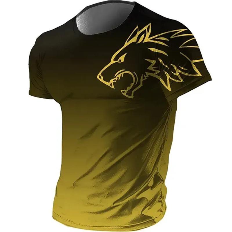 T-shirts for men fitness sportswear Summer Vintage Men's 3d Printed Quick-Drying Gradient T-shirt Animal Wolf Short Sleeve
