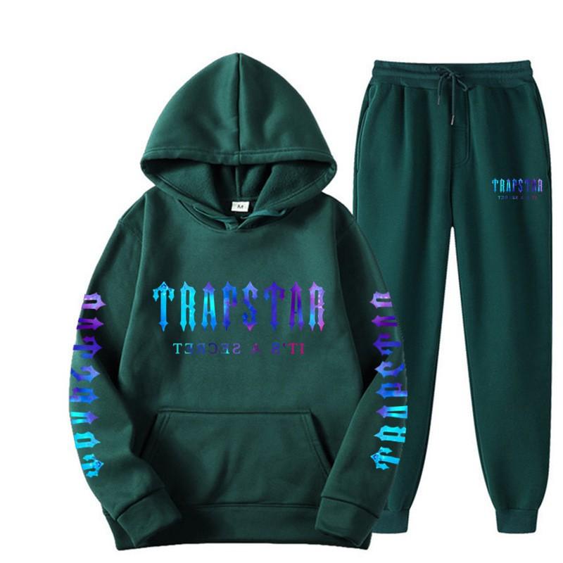 Mens Sporty Hooded Sweatshirt Set Casual Printed Tracksuit Long Sleeve Top Pants Streetwear