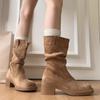 Autumn Winter Suede Woman Western Ankle Boots Comfort Slip On Shoes Female Vintage Thick Heel Short Booties  De Muje