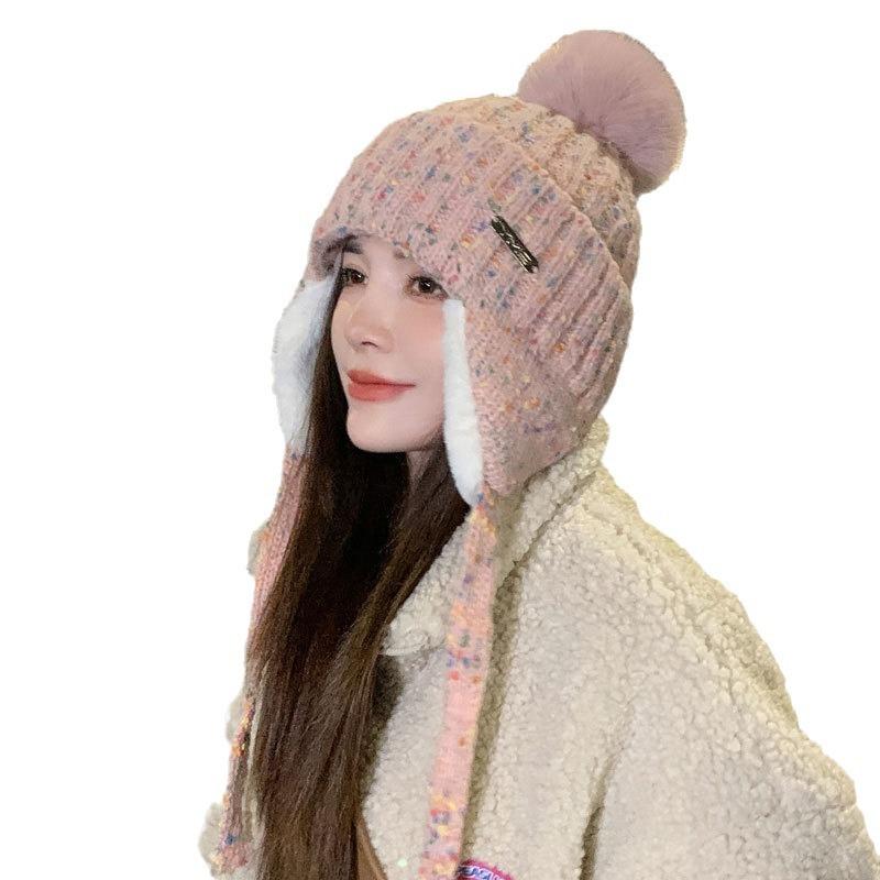 Ladies winter ear protection cotton hat wool warm casual piled thick sweet versatile cold cycling knitted Lei Feng hat