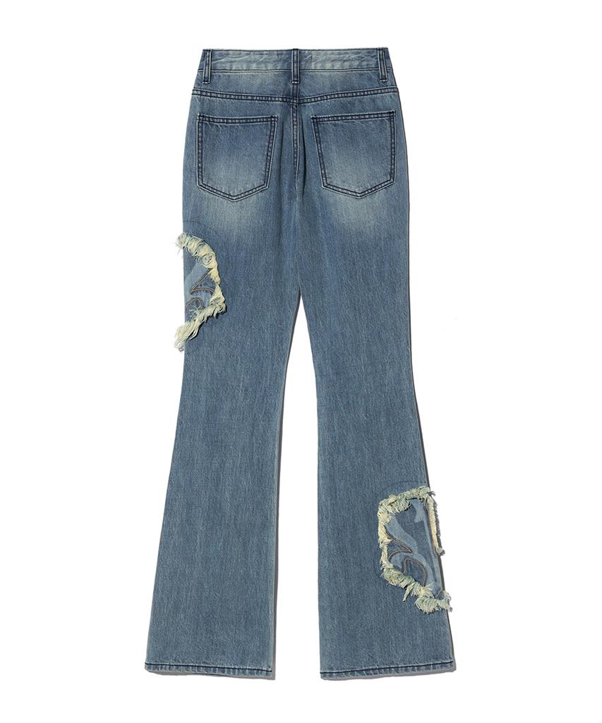 YOUHEE Youhee Symbol Patch Bootscut Pants Sky Blue