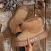 Stivali da Neve Donna Caldi in Peluche Corto Fondo Spesso 2025 Stivaletti Pelosi Invernali con Piattaforma Decorazione Metallica Scarpe Pelose